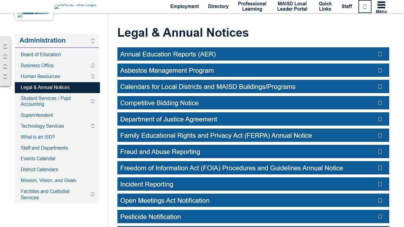 Legal & Annual Notices - Administration - Home
