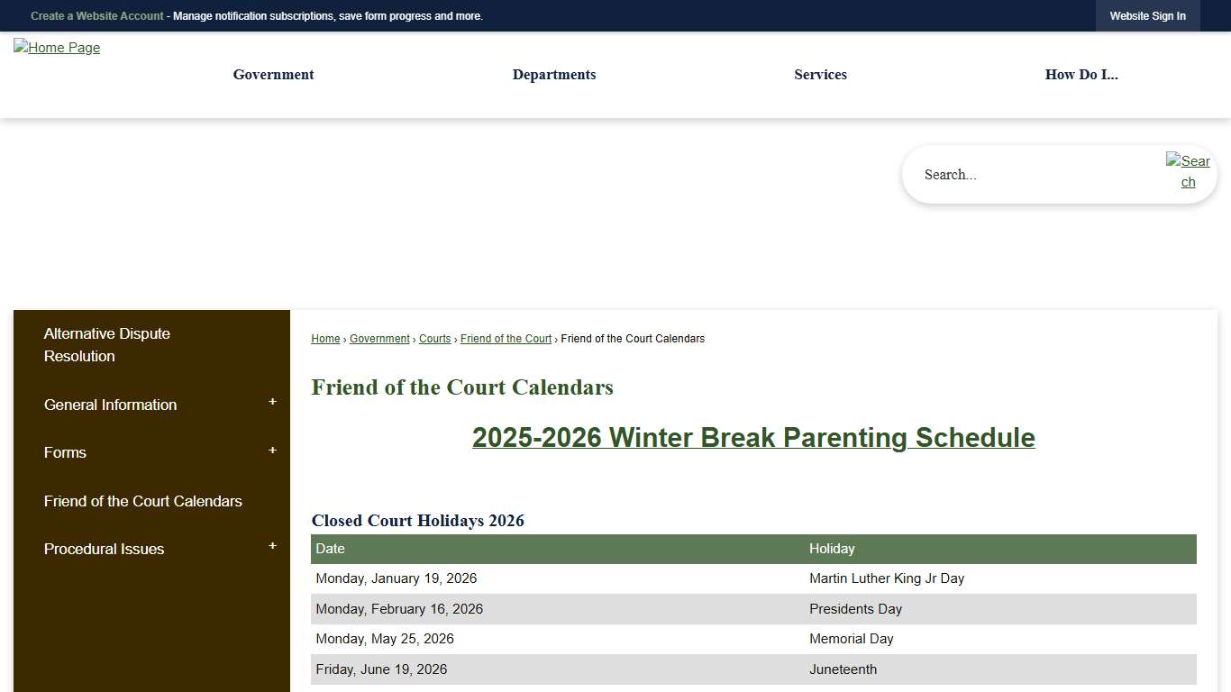 Friend of the Court Calendars | Montcalm County, MI